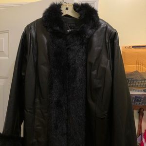 Never Worn 100% Leather knee length black coat